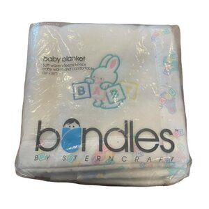 Vintage Baby Acrylic White Baby Blanket Bundles by Stern Craft Fleece Bunny